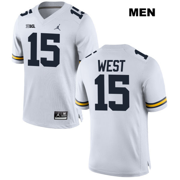 Men's NCAA Michigan Wolverines Jacob West #15 White Jordan Brand Authentic Stitched Football College Jersey OM25O40SQ